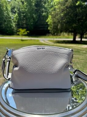 Calvin Klein Grey Pebbled Leather Crossbody Bag